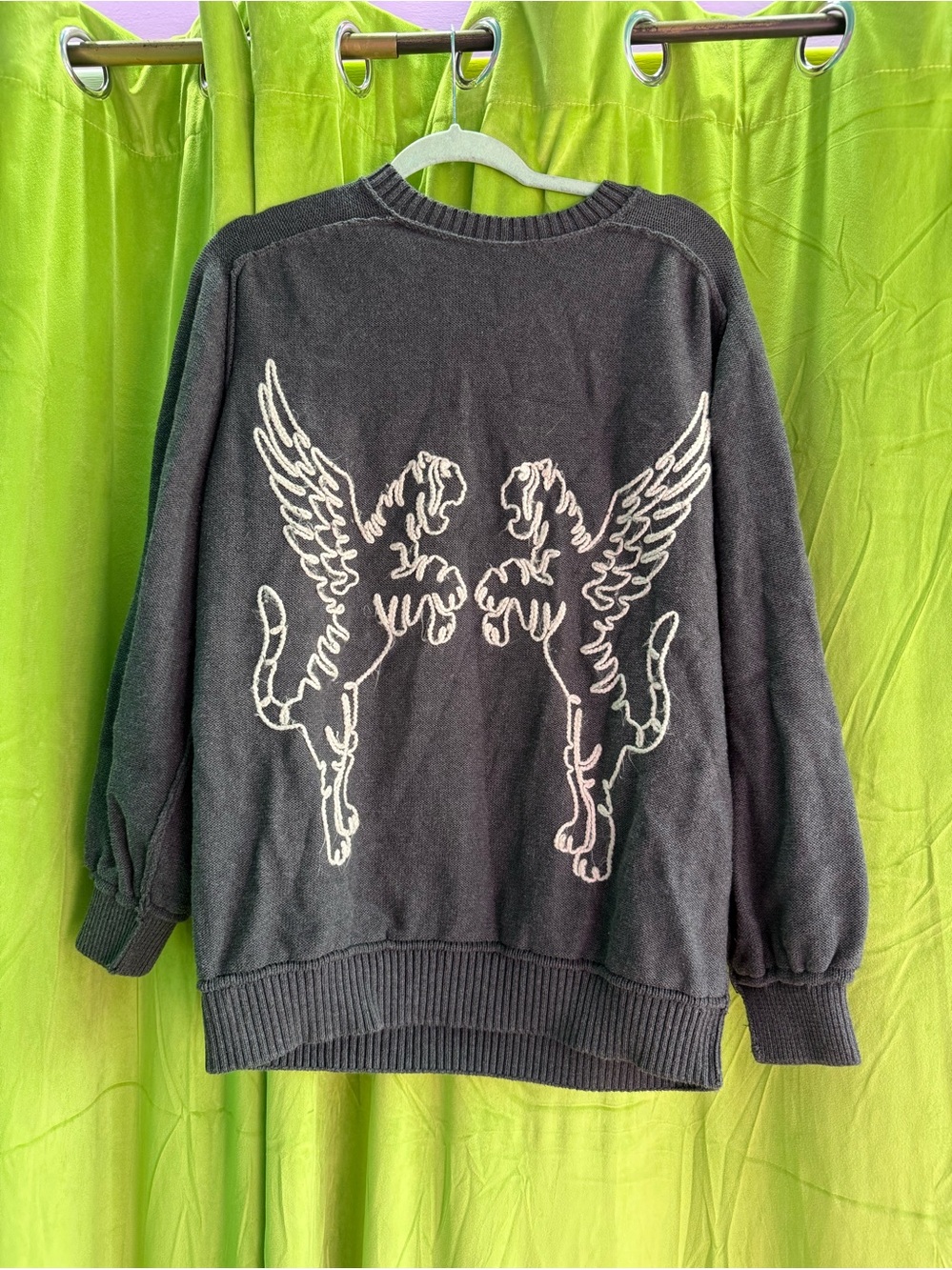 Free People Winged Tiger Knit Sweater Small Gray We the Free